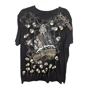 Xzavier viking skull grunge lightning rain AOP biker Gothic warrior men Tshirt L